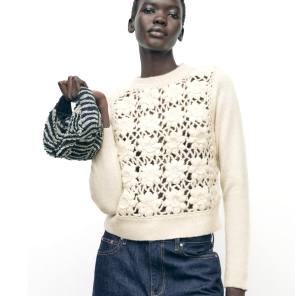 ZARA COMBINED CROCHET KNIT SWEATER NWT